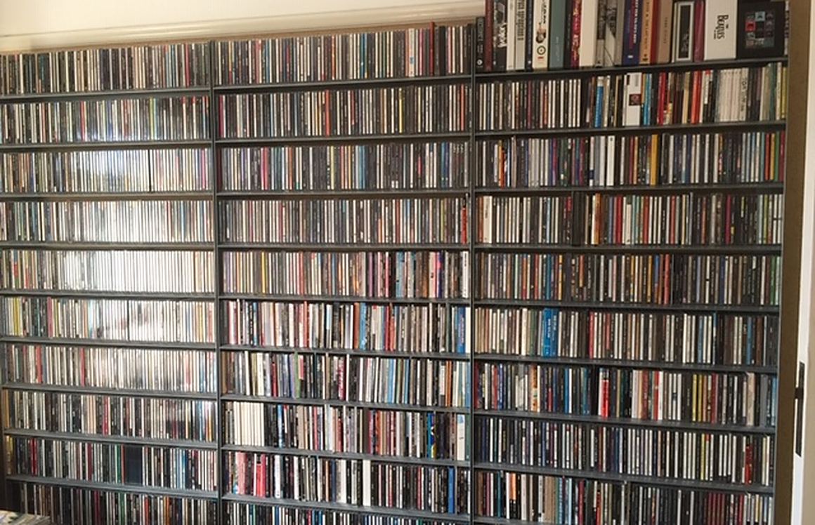 Used CD collection on shelves at Found Sound Records in North Miami
